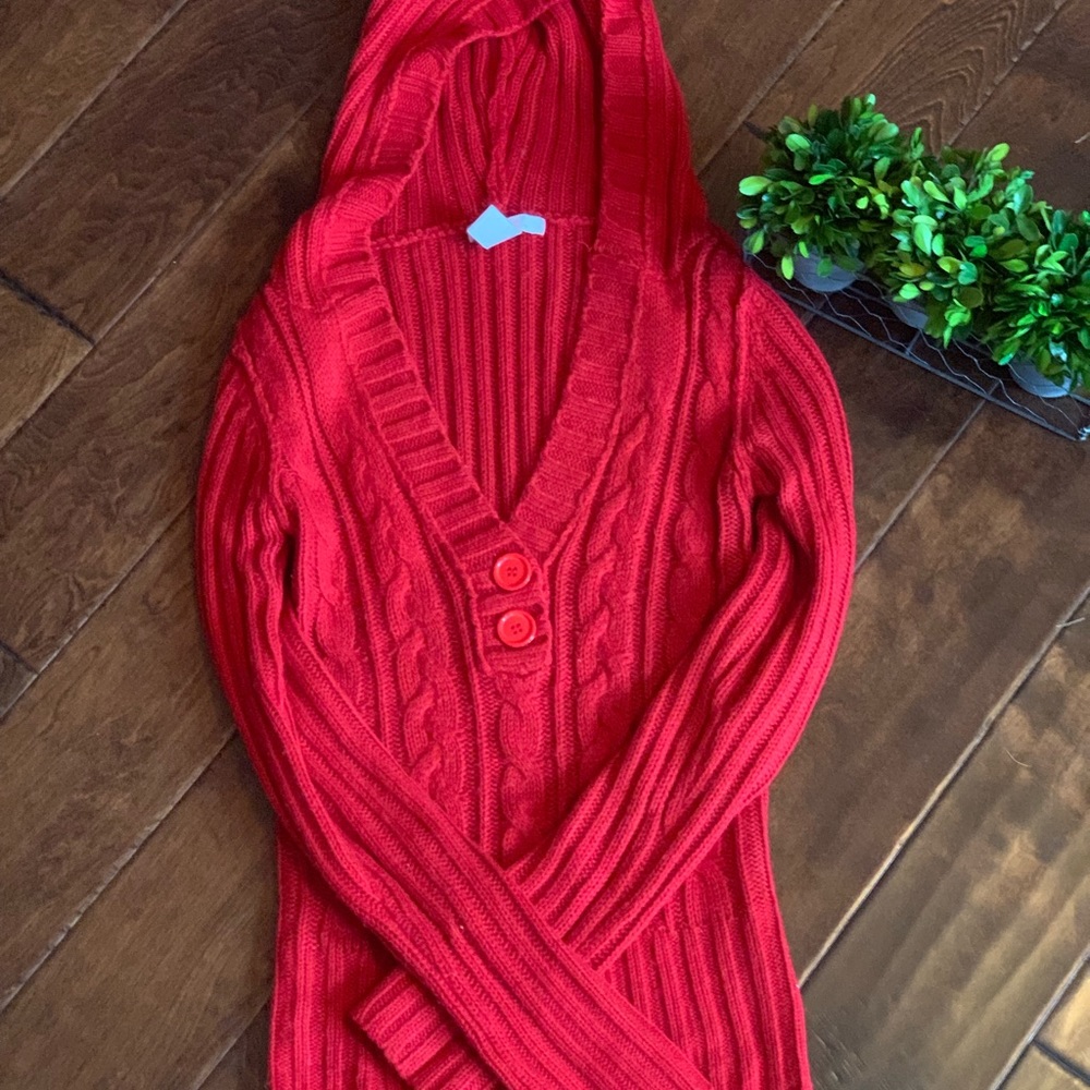 Red sweater with hood